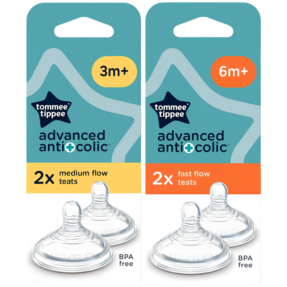 Tommee Tippee Advanced Anti-Colic Teats Pack of 2 Soft Silicone Breast-Like Bottle Teats