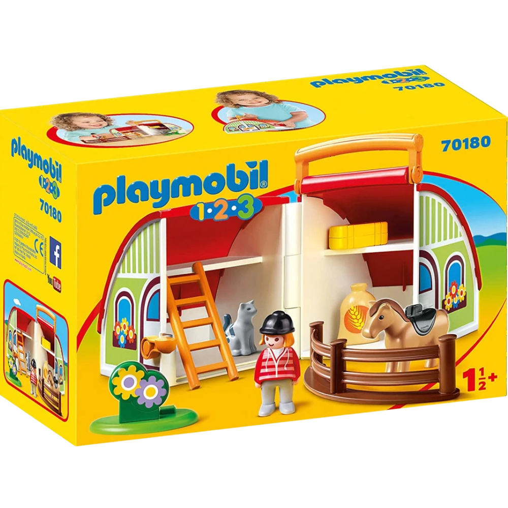 Playmobil 70180 1.2.3 Colourful Barn Yard Playset with Farmhouse Cat Horse Ladder