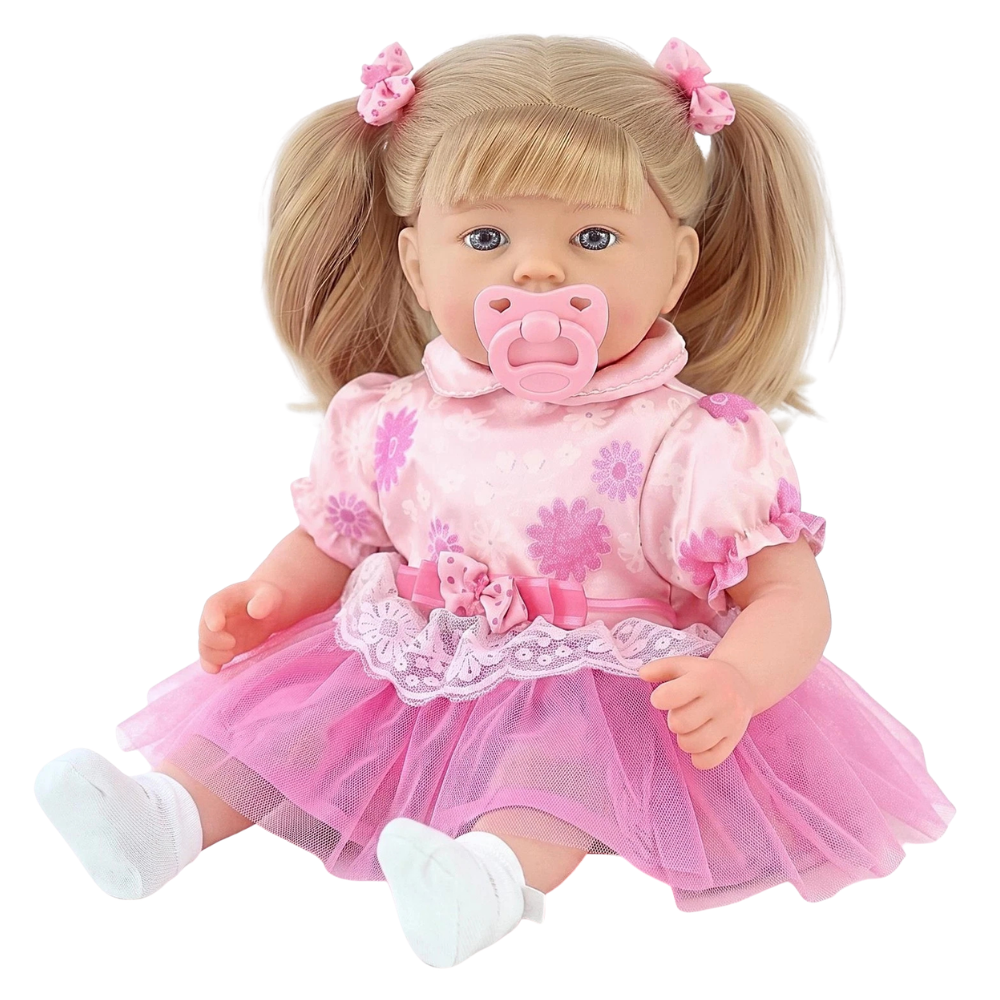 18" Bibi Doll Elizabeth Baby Girl Doll Soft Body Blonde Hair Blue Eyes 16 Sounds Dummy Realistic Lifelike Toy