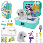 Kids Pretend Pet Grooming Vet Playset 16 Pieces Puppy Dog Carrier Backpack Toy