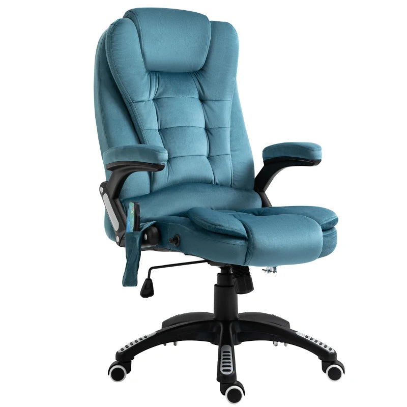 Blue Heated Massage Office Chair – Velvet Fabric, Recliner & Swivel