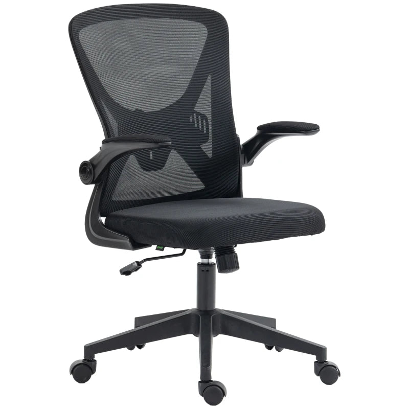 Mesh Back Office Chair with Flip-Up Arms – Black Adjustable Desk Chair