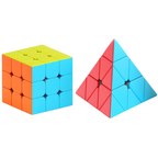 Roxenda 2 Piece Speed Cube Set 3x3 Magic Cube and Pyramid Pyraminx Puzzle for Kids