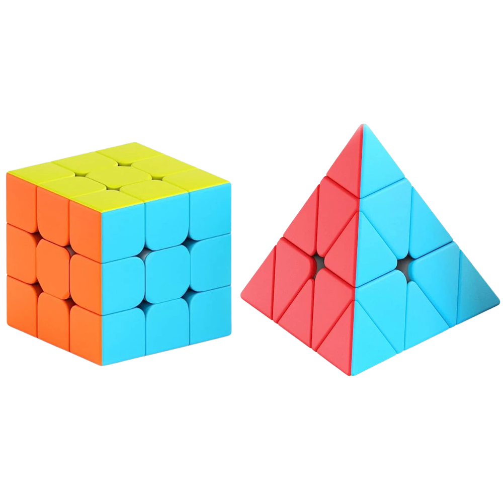 Roxenda 2 Piece Speed Cube Set 3x3 Magic Cube and Pyramid Pyraminx Puzzle for Kids