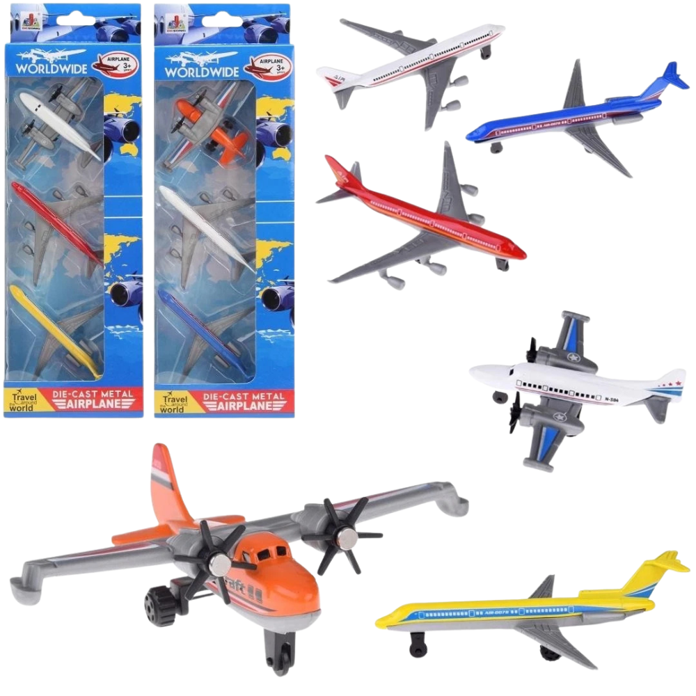 3 Piece Boeing Airliner Travel Plane Set Diecast Model Toys Blue Aircraft Collectible Set