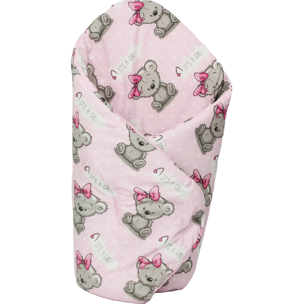 Pink Teddy Bear Baby Swaddle Wrap 0-3 Months Cotton Newborn Blanket with Velcro