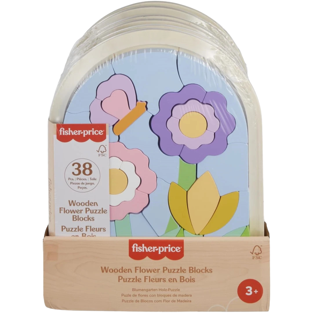 Fisher-Price Wooden Flower Puzzle Blocks Toy 37-Piece Educational Kids Shape Learning Game