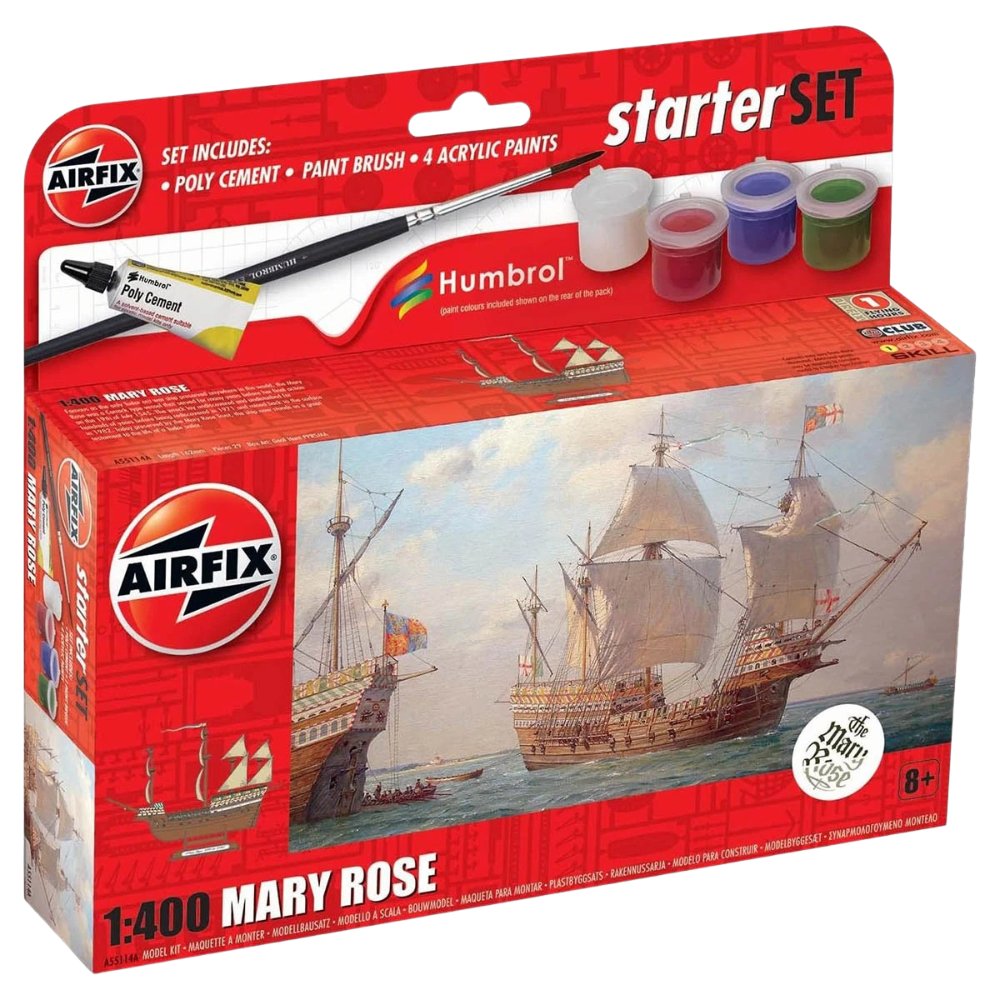 Airfix Mary Rose Starter Set 1:400 Model Ship Kit with Paints Glue Brush & Decals Age 8+