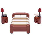 Lego Double Bed Bedroom Furniture Set with Bedside Tables Lamps Moc Custom Kit