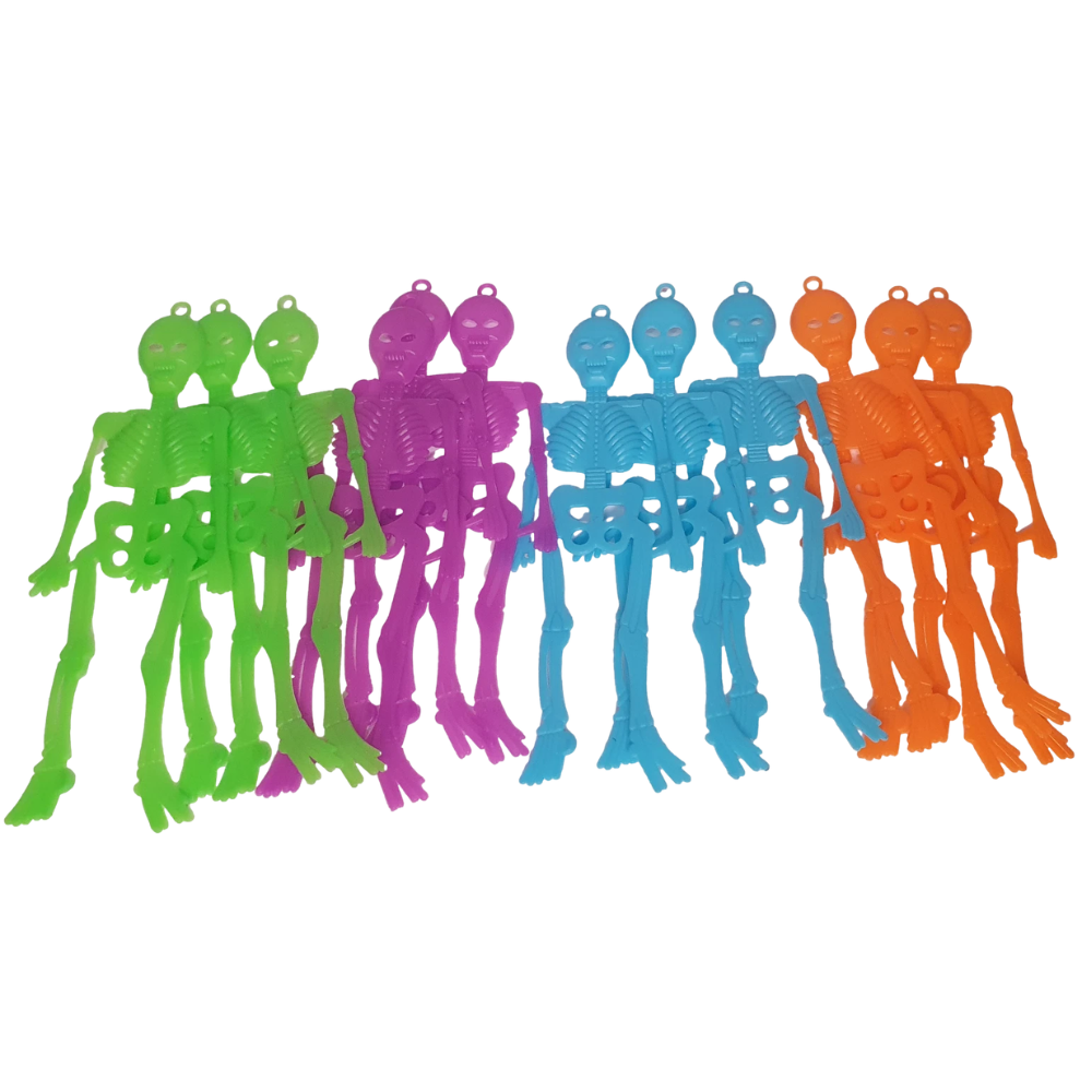 48x Colourful Plastic Skeleton Skull Halloween Party Bag Filler Toys