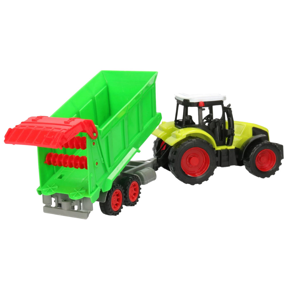Green Farm Tractor with Fertilizer Spreader Moving Parts Toy for Kids, Educational Gift
