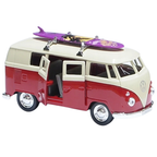 Welly 1963 Volkswagen T1 Bus Surfing Car Diecast Model Toy Red 1:34-1:39 Scale Collectible