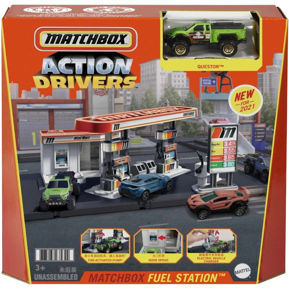 Mattel Matchbox Action Drivers Gas Station Playset with Vehicle Kids Toy 3+