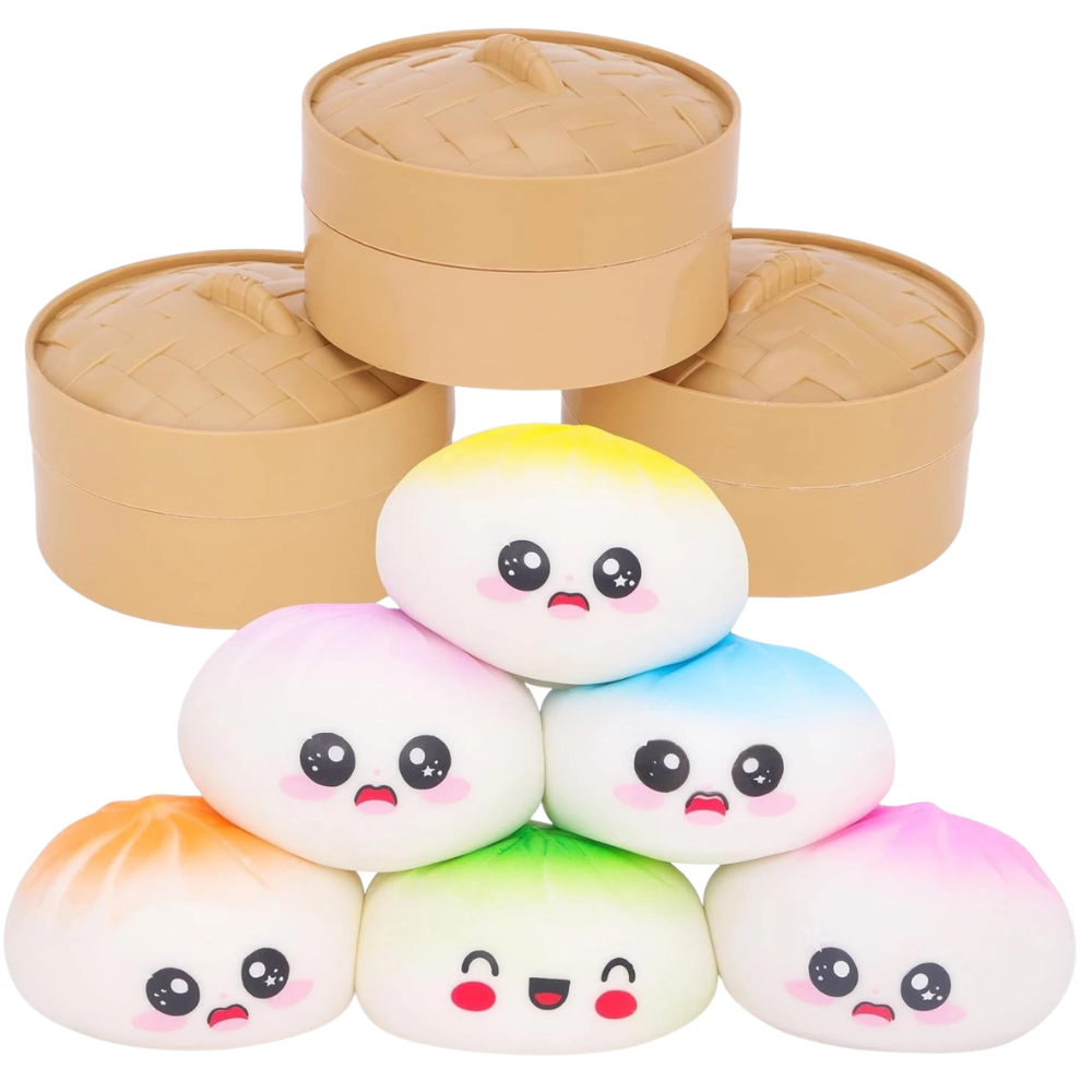 Toyland Colour Top Squishy Bao Dumpling Sensory Fidget Toy with Steamer Box