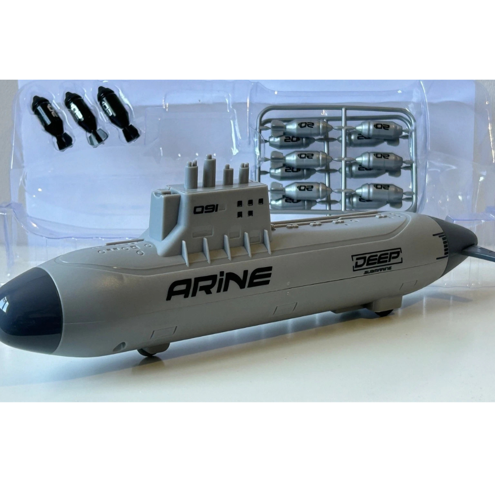 LeanToys Military Submarine Toy Light Grey Plastic Model Friction Pull-Back Action 28 cm