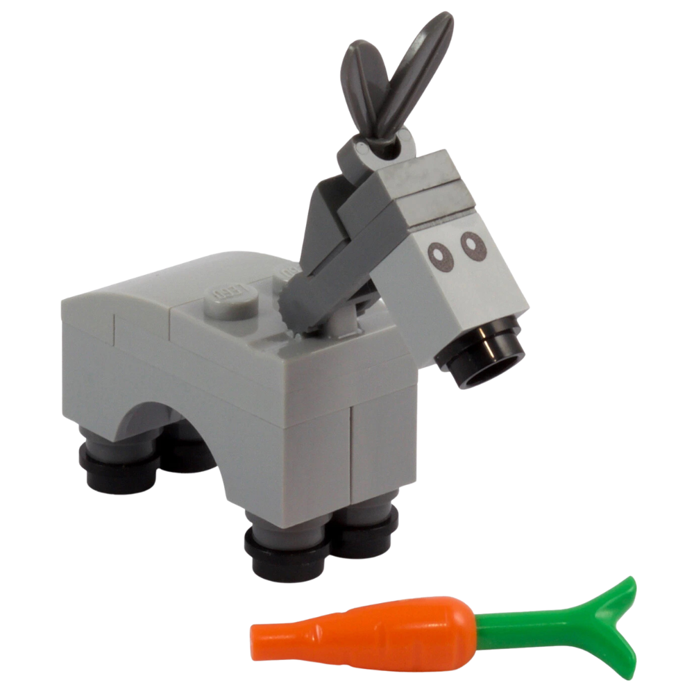 Lego Donkey & Carrot Farm Nativity Animal Christmas Kit Made with Real Lego Bricks Display