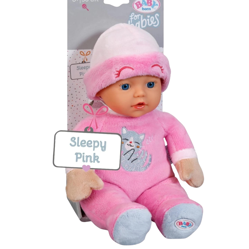 BABY born Sleepy Pink Soft Baby Doll 30cm with Integrated Rattle, Cat Romper and Hat from Birth