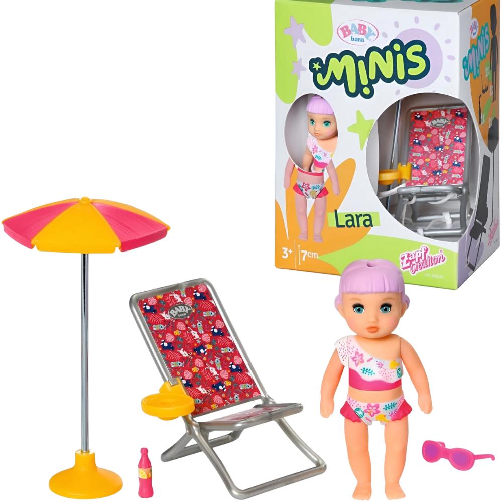 BABY born Minis Summertime with Lara Playset 7cm Sister Doll with Deckchair and Accessories