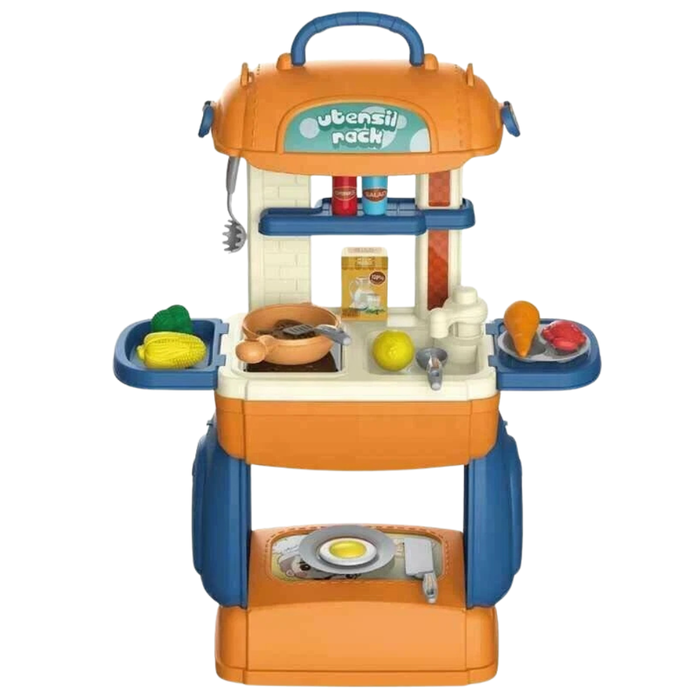 3-In-1 Portable Kids Kitchen Playset Suitcase with 31 Accessories Pretend Cooking Toy Set