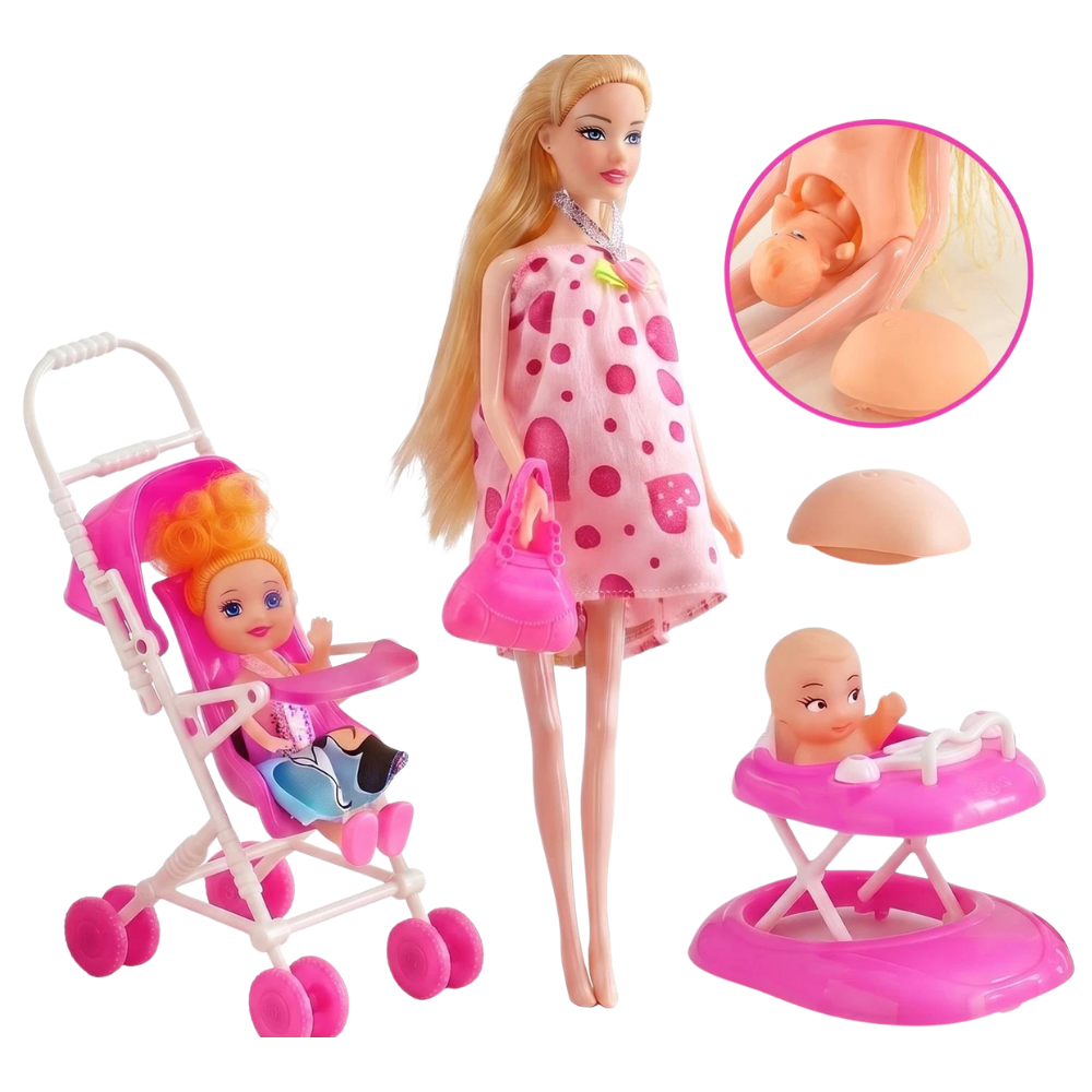11" Pregnant Doll with Baby in Tummy Family Playset Stroller Walker Accessories Toy 3+