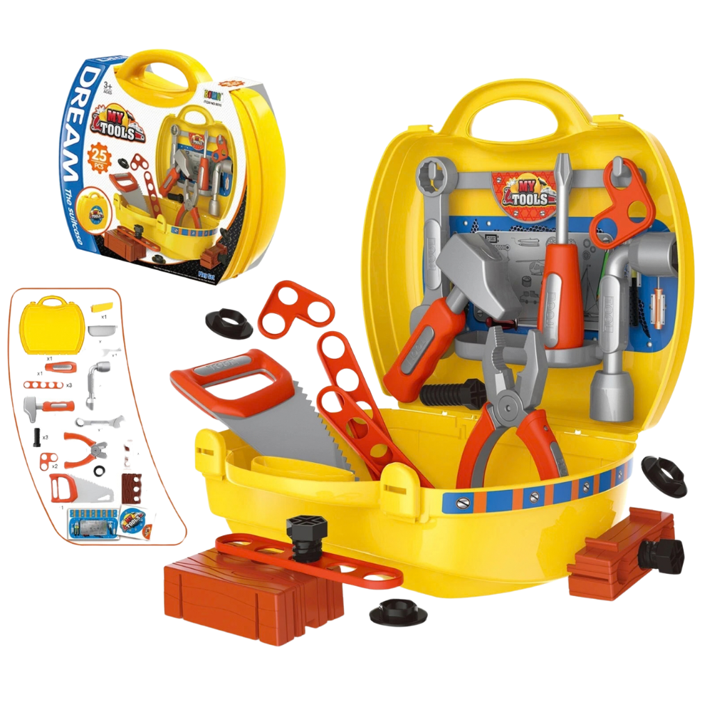 Kids Tool Set Toy Workbench 25 Pcs Pretend Play Hammer Screwdriver Kit with Backpack