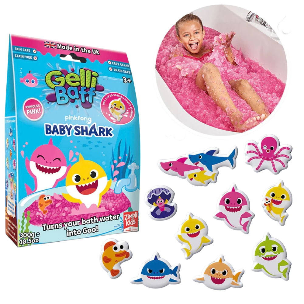 Zimpli Kids Baby Shark Gelli Baff Pink 300g Slime Bath Toy with 3D Sticker