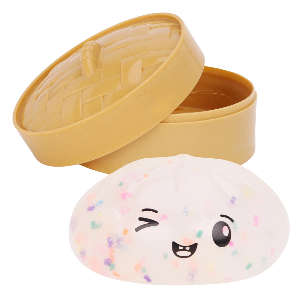 Toyland® Confetti Squishy Bao Dumpling Fidget Toy with Reusable Steamer Box – Sensory Squeeze Toy Ages 3+