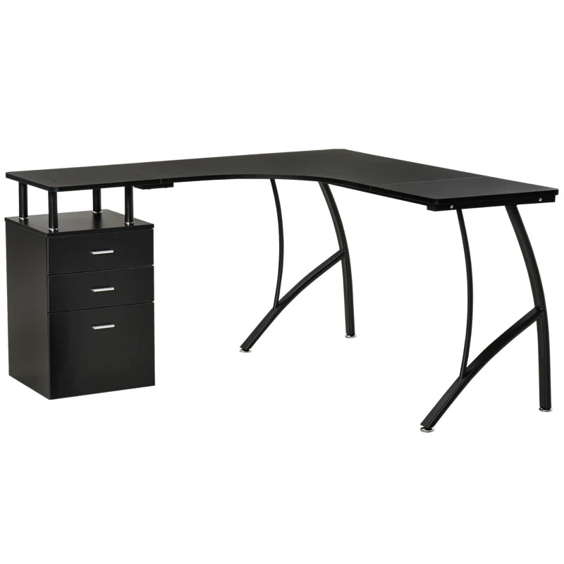 Industrial Black Corner Desk – L-Shaped Computer Table with Drawer