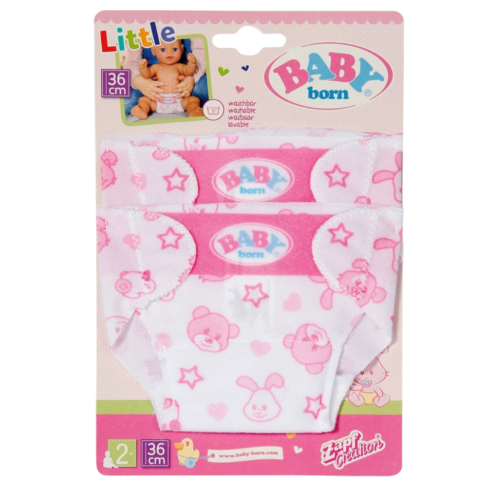 BABY born 36cm Doll Nappies 2 Pack, Washable and Reusable Fabric Diapers for Dolls