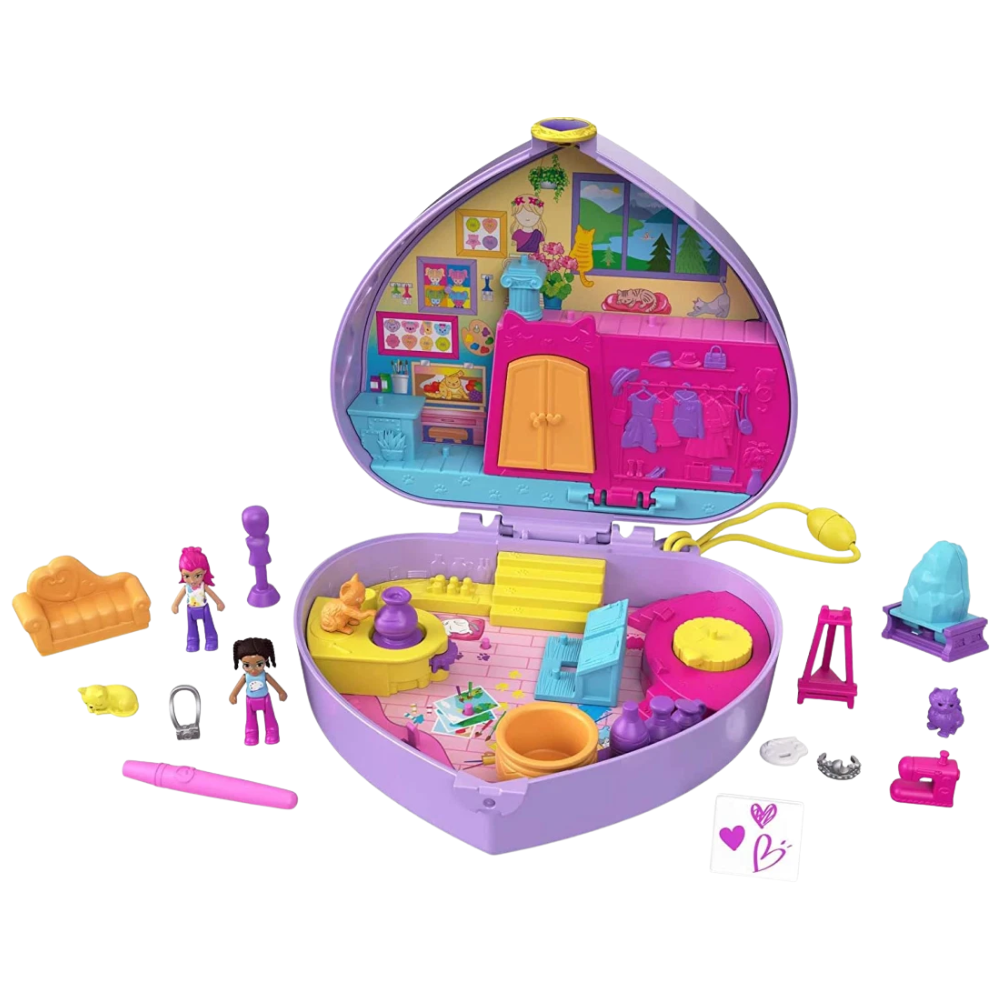 Polly Pocket Shani Art Studio Compact Micro Dolls 12 Accessories Portable Creative Playset 4+