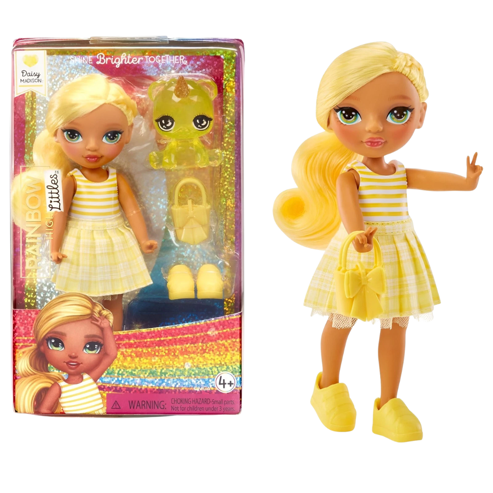 Rainbow High Littles Daisy Madison Doll with Yellow Outfit, Handbag and Magical Pet Bear