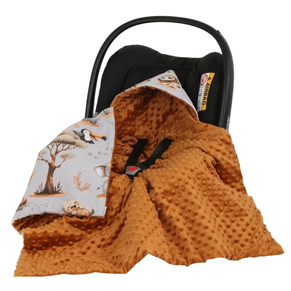 Baby Car Seat Hooded Blanket Double-Sided Soft Cotton Wrap Universal 3-Point Harness