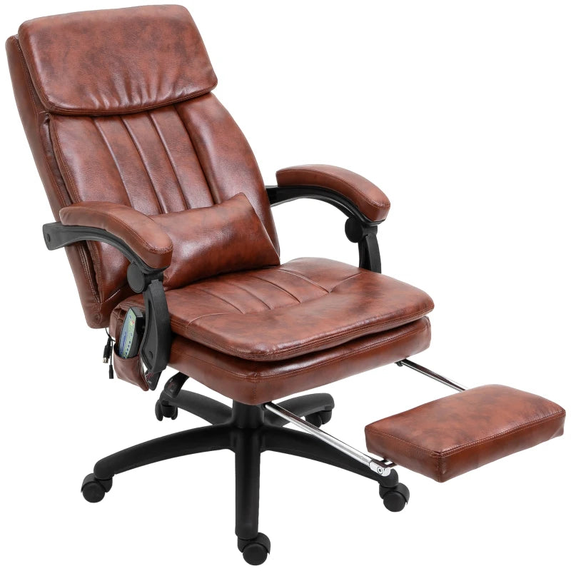 Brown PU Leather Office Chair – Reclining, 7-Point Massage & Footrest