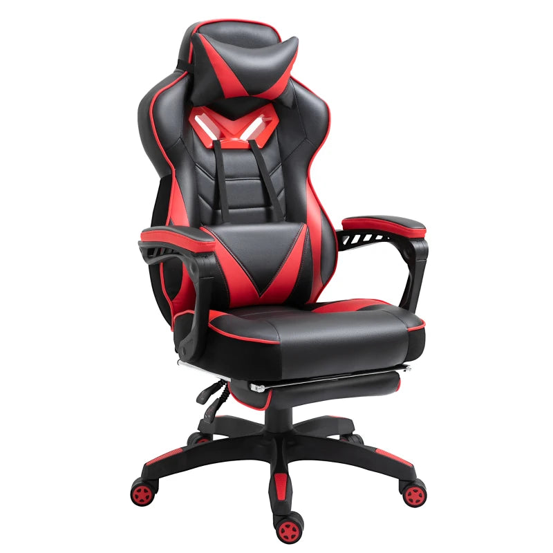 Red PU Leather Gaming Chair – Lumbar Support, Footrest & Headrest