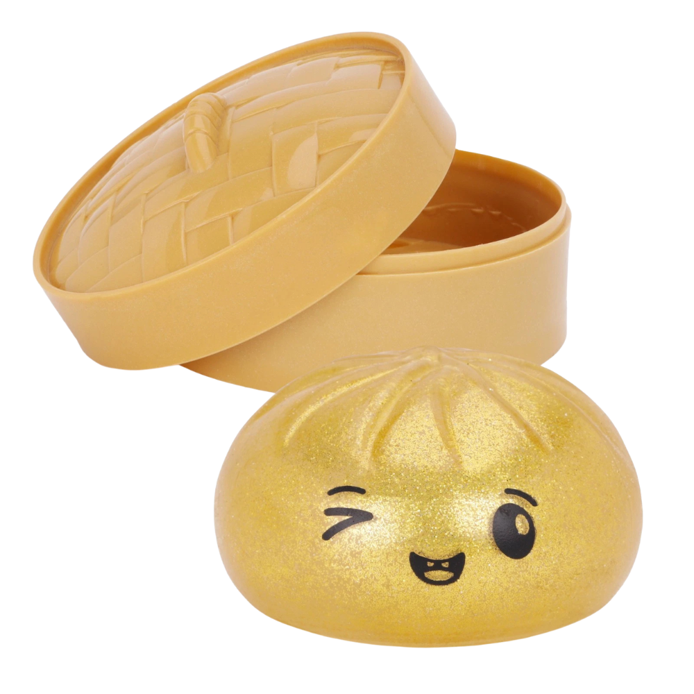 Toyland® Metallic Gold Squishy Bao Dumpling Fidget Toy with Reusable Steamer Box Ages 3+