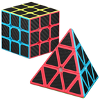 Speed Cube Puzzle Set with 3x3 Cube and Pyraminx Pyramid Carbon Fiber Sticker Design