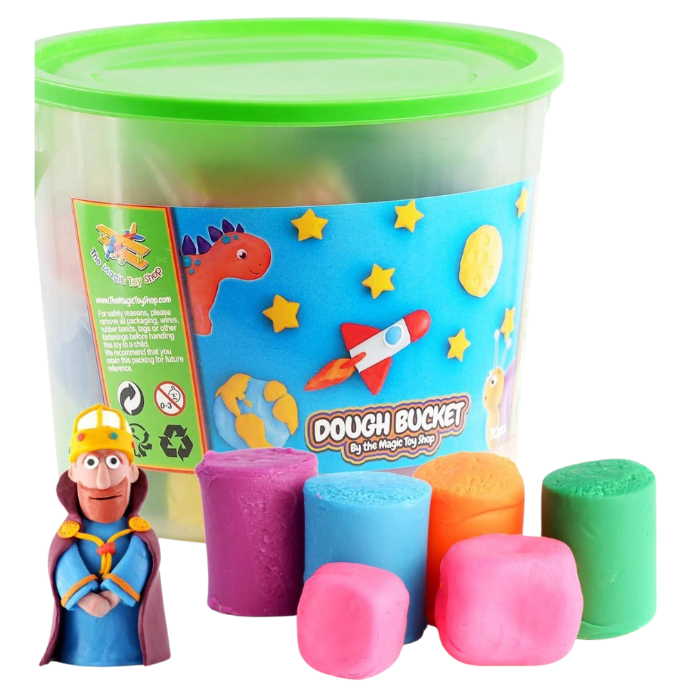 The Magic Toy Shop Dough Bucket Modelling Clay 1.5kg Kids Non Toxic 10 Colours Creative Fun