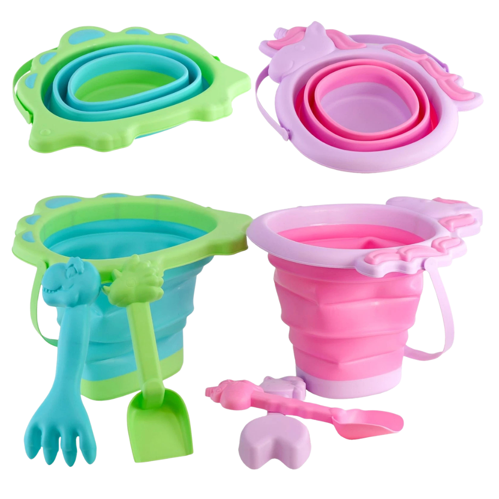 Kids Foldable Beach Bucket Spade Set Collapsible Animal Sandpit Toy Outdoor Play New