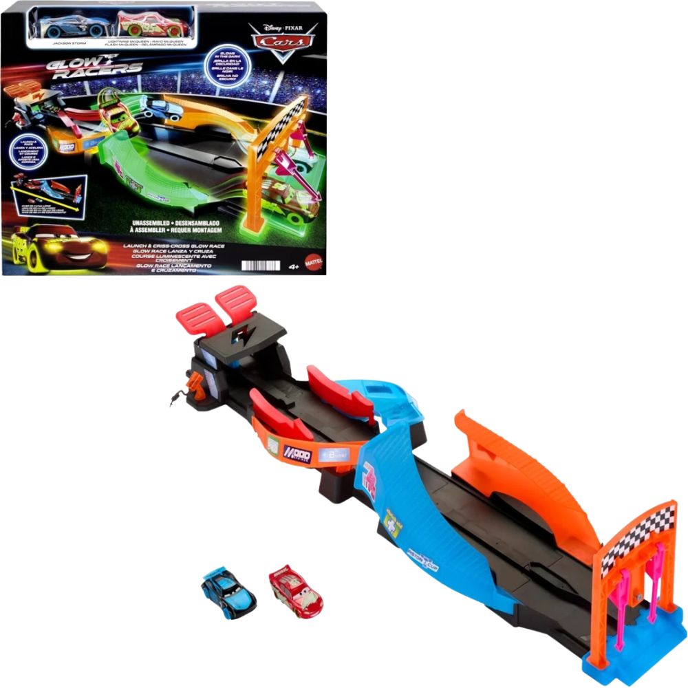 Disney Pixar Cars Glow Racers Launch Criss-Cross Playset with 2 Cars Lightning McQueen