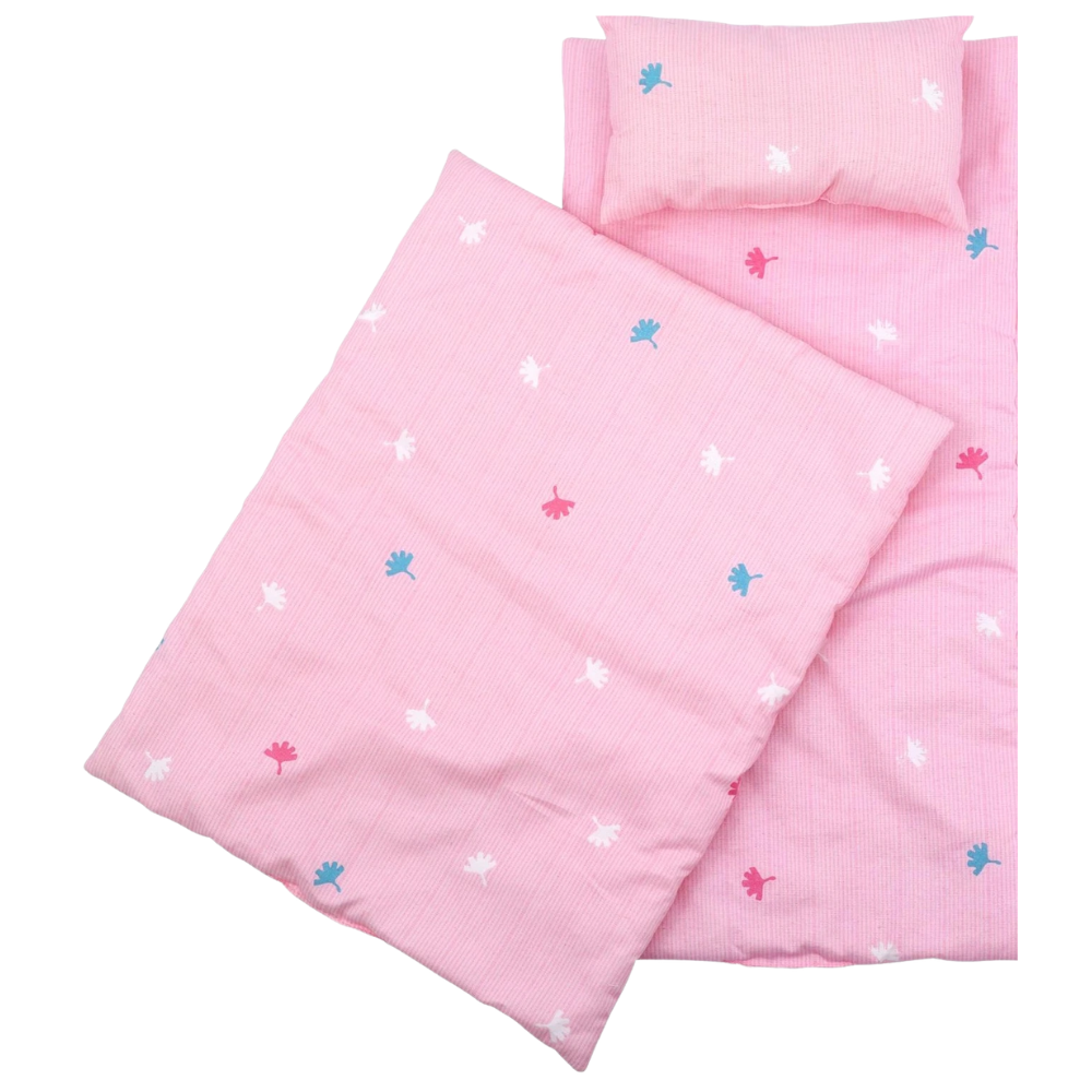 Baby Doll Bedding Set 3pcs Pink Quilt Pillow Mattress for Dolls Up to 20 Inch Pram Cot Toy