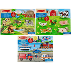 Melissa & Doug Wooden Sound Puzzle 7-Piece Vehicle Peg Puzzle for Toddlers Ages 2+