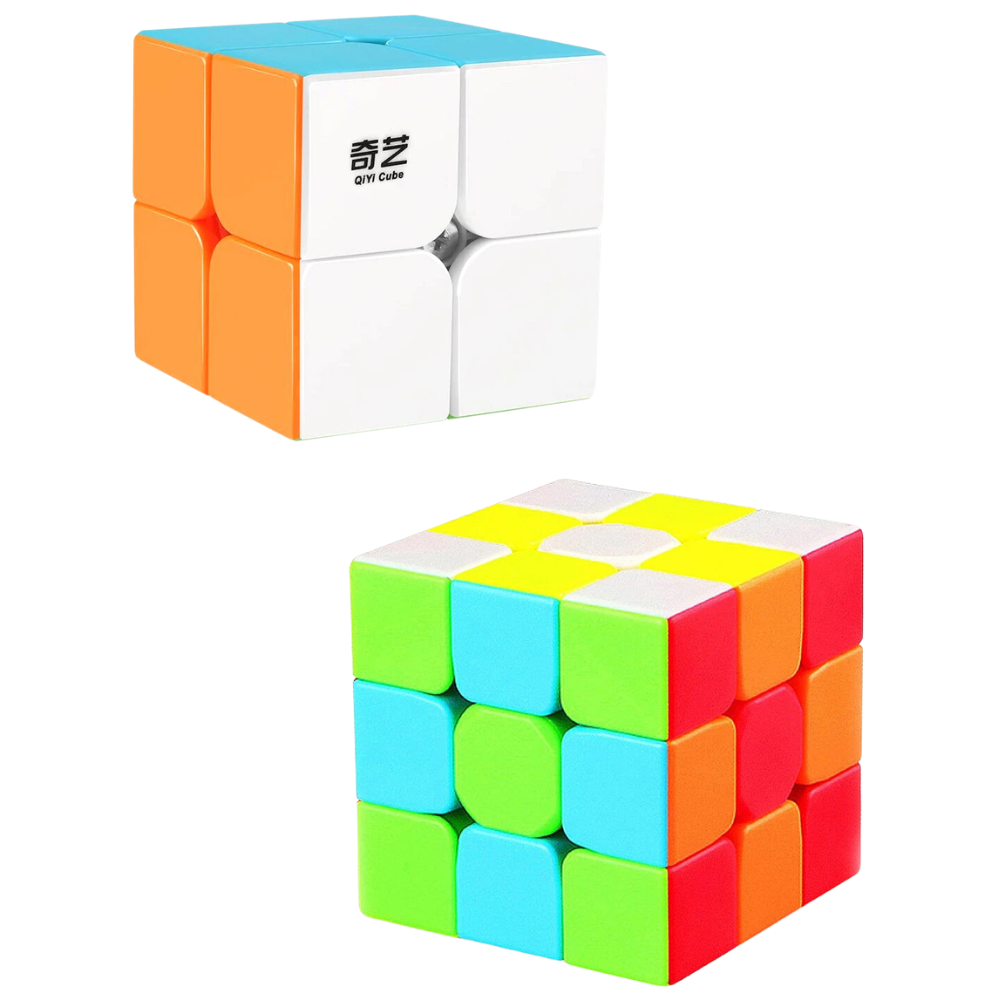 Qiyi 2x2 and 3x3 Stickerless Magic Speed Cube Puzzle Set for Kids Adults Fidget Toy Gift