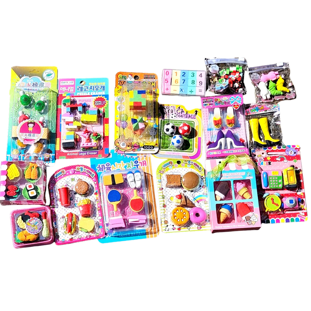 24x Packets Kids Novelty Erasers Stationery Pinata Party Bag Toys