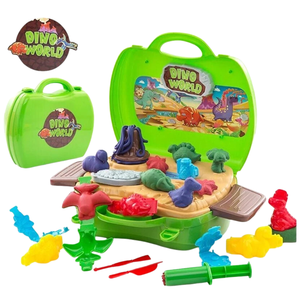 Dino World Play Dough Suitcase Set 26pcs Dinosaur Moulds Creative Toy Kit Ages 3-6