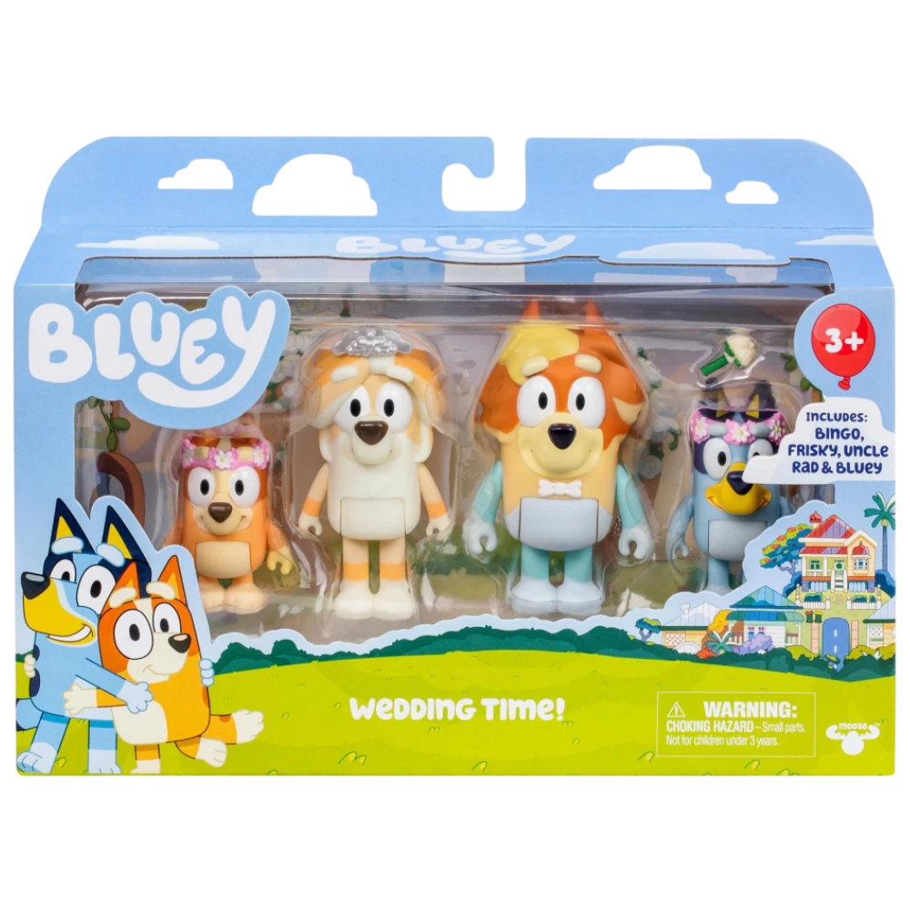 Bluey Wedding Time 4-Pack Figure Set New Kids Children's Toy Playset Collectible Figures
