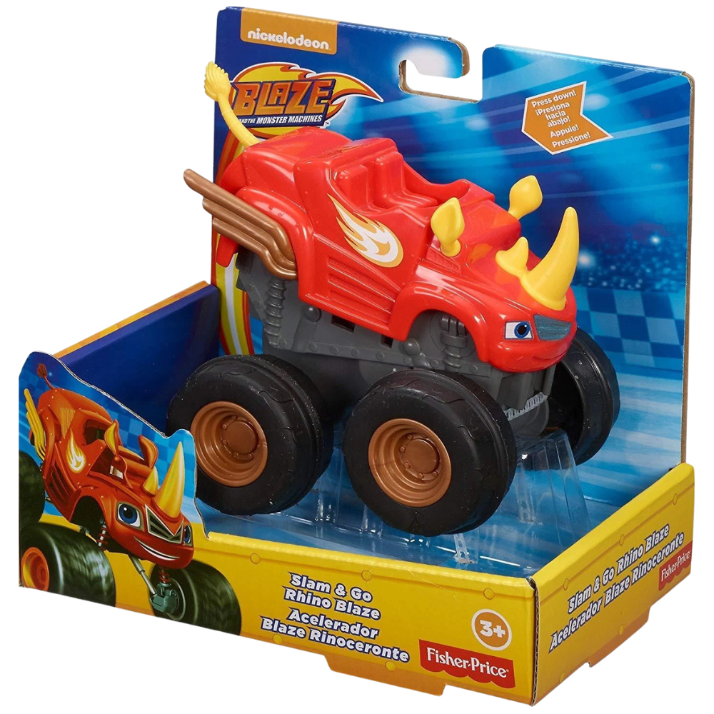 Blaze Monster Machines Rhino Slam Go Vehicle Fisher Price Red Monster Truck Racing Toy New