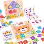RLS Wooden 2-in-1 Jigsaw Puzzle and Matching Game for Kids with Letters, Numbers and Cards