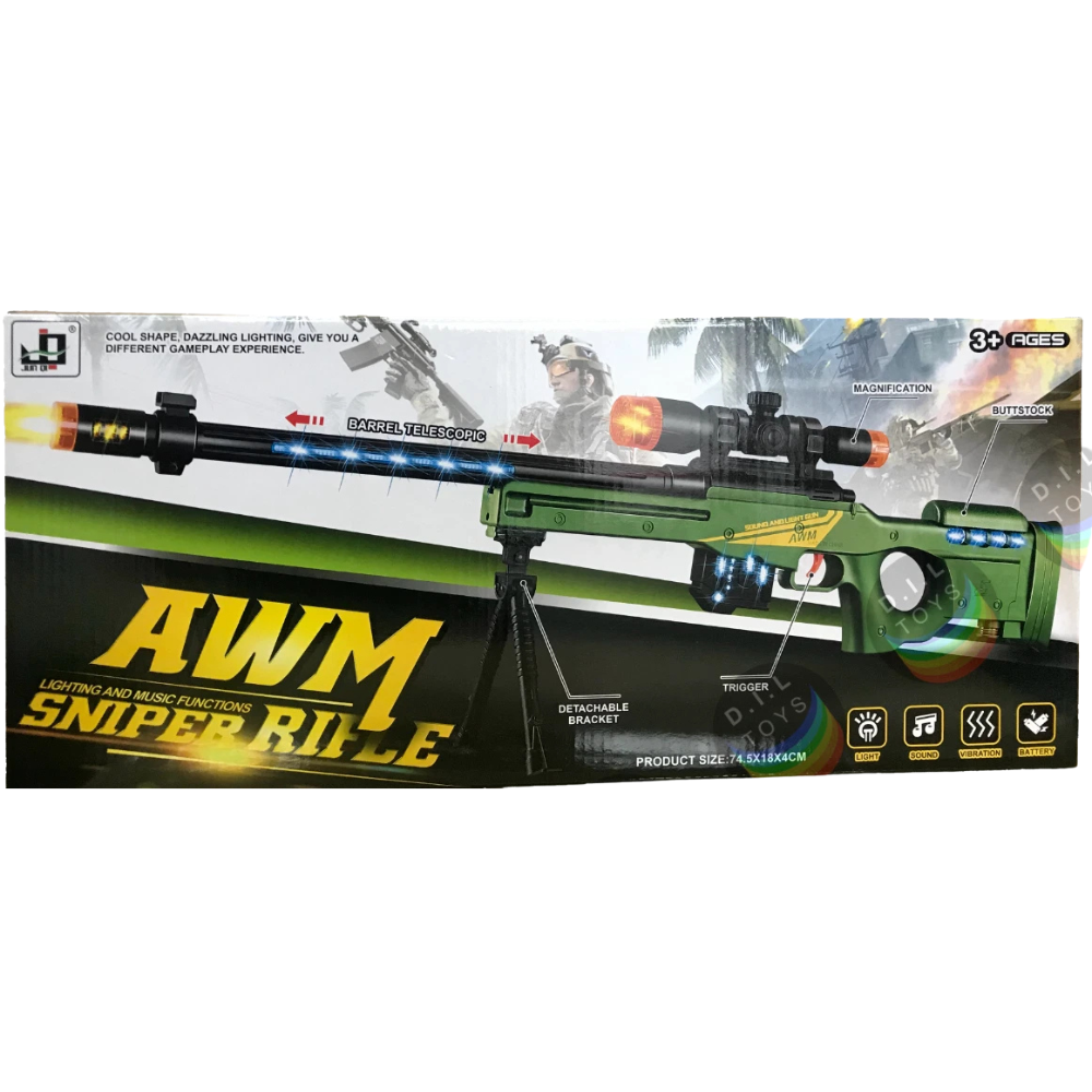 Kids Toy Awm Sniper Rifle 75cm with Light Vibration and Sound Effects Gift for Children