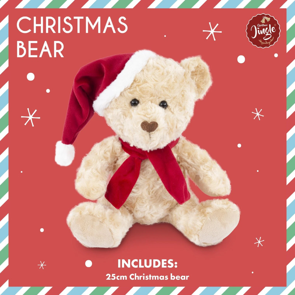 Abeec Christmas Teddy Bear Plush Soft 25cm Festive Toy with Santa Hat & Scarf Gift Toy