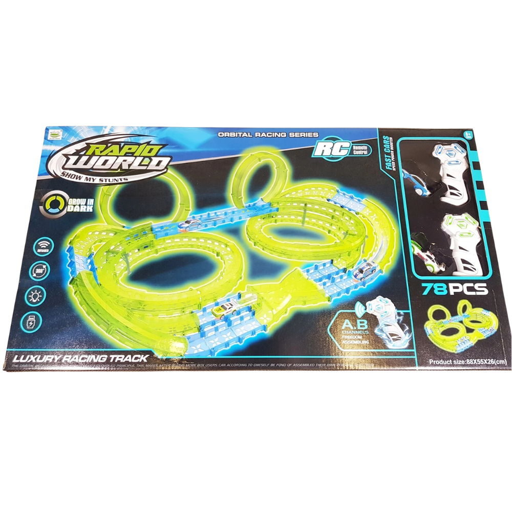 Remote Control Racing Track Set Rc Glow in the Dark 2 Player 78 Pcs Kids Toy Set